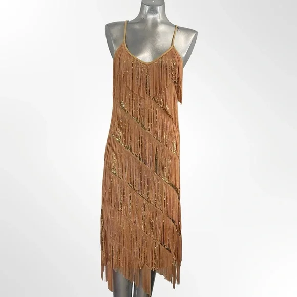 Anna Kaci Elegant Gold Fringe Dress size L - Picture 5 of 6